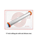 Adjustable Stainless Steel Rolling Pin + 40 x 60 CM Red Non-Stick Silicone Pastry Mat with 4 Precise Thickness Rings & Clear Measurement Markings