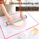 Adjustable Stainless Steel Rolling Pin + 40 x 60 CM Red Non-Stick Silicone Pastry Mat with 4 Precise Thickness Rings & Clear Measurement Markings