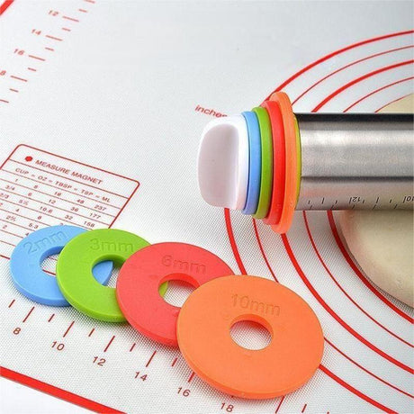 Adjustable Stainless Steel Rolling Pin + 40 x 60 CM Red Non-Stick Silicone Pastry Mat with 4 Precise Thickness Rings & Clear Measurement Markings