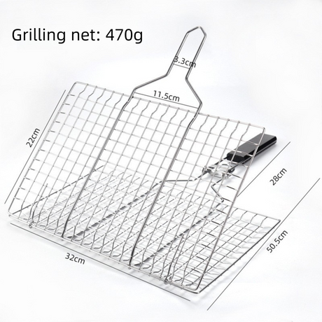 180° Foldable Stainless Steel BBQ Grilling Net Basket with Storage Bag & Secure Lock - Fish, Chicken Wings & Vegetable Barbecue Mesh Clip