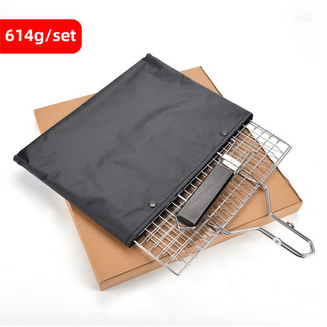 180° Foldable Stainless Steel BBQ Grilling Net Basket with Storage Bag & Secure Lock - Fish, Chicken Wings & Vegetable Barbecue Mesh Clip