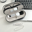 Black Leather Dual-Layer Eyewear Case with Mirror & Lens Care Kit - Rigid Travel Organizer for Glasses and Contact Lenses