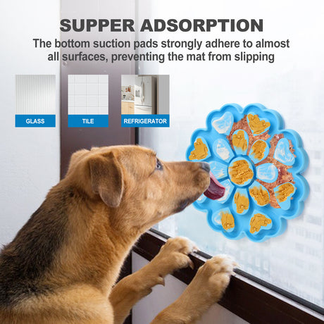 Blue 4-in-1 Textured Silicone Pet Lick Mat & Slow Feeder - Anti-Anxiety Calming Pad with Back Suction Cups