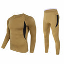 M Size Khaki Men's Tactical 4-Way Stretch Fleece Lined Thermal Underwear Set - Winter Sweat-Wicking & Breathable Sportswear for Training & Outdoors