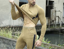 2-Pack M Size Men's Tactical 4-Way Stretch Fleece Lined Thermal Underwear Set(Khaki + Green) - Winter Sweat-Wicking & Breathable Sportswear for Training & Outdoors