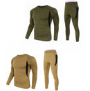 2-Pack L Size Men's Tactical 4-Way Stretch Fleece Lined Thermal Underwear Set(Khaki + Green) - Winter Sweat-Wicking & Breathable Sportswear for Training & Outdoors