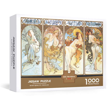 1000-Piece Large Jigsaw Puzzles with 70x50CM Display (Four Seasons Theme) - 6 LetterAlphabetical Zone Partitioning, Stress-Relief Educational Toy for Teens & Adults