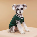 4-Pack S Size Preppy Style V-Neck Knitted Cotton Pet Sweater - Hair-Resistant & Breathable, Classic Fleece-Lined Pullover for Cats and Dogs(Green + Red + Khaki + Grey)