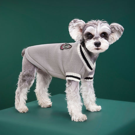 4-Pack S Size Preppy Style V-Neck Knitted Cotton Pet Sweater - Hair-Resistant & Breathable, Classic Fleece-Lined Pullover for Cats and Dogs(Green + Red + Khaki + Grey)