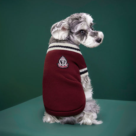 4-Pack M Size Preppy Style V-Neck Knitted Cotton Pet Sweater - Hair-Resistant & Breathable, Classic Fleece-Lined Pullover for Cats and Dogs(Green + Red + Khaki + Grey)