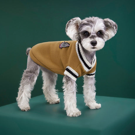 4-Pack M Size Preppy Style V-Neck Knitted Cotton Pet Sweater - Hair-Resistant & Breathable, Classic Fleece-Lined Pullover for Cats and Dogs(Green + Red + Khaki + Grey)