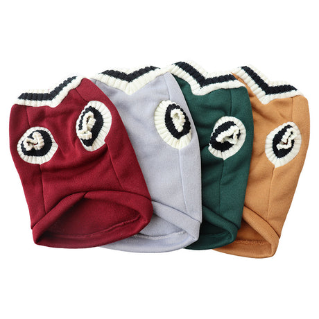 4-Pack L Size Preppy Style V-Neck Knitted Cotton Pet Sweater - Hair-Resistant & Breathable, Classic Fleece-Lined Pullover for Cats and Dogs(Green + Red + Khaki + Grey)