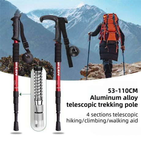 53-110 CM Black Ultralight Telescopic Aluminum Trekking Pole (4-Section Straight Handle) - Professional & Compact Shock-Absorbing Trail Support