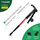 53-110 CM Red Ultralight Telescopic Aluminum Trekking Pole (4-Section T-Handle) - Professional & Compact Shock-Absorbing Trail Support