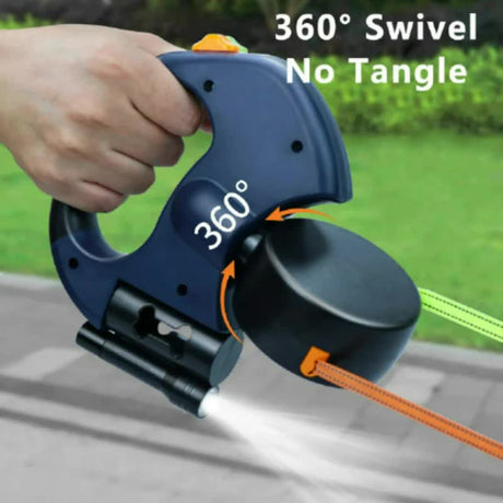 Red One-to-Two Retractable Dog Leash with One-Click Safety Lock & Night Light - 3M Tangle-Free 360° Rotation Walking Leash