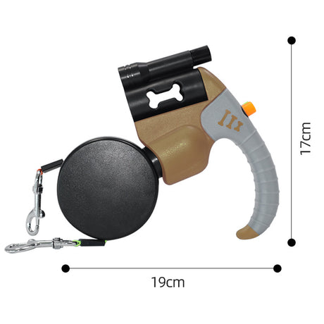 Brown and Grey One-to-Two Retractable Dog Leash with One-Click Safety Lock & Night Light - 3M Tangle-Free 360° Rotation Walking Leash