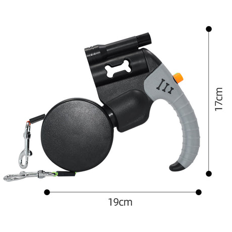 Black and Grey One-to-Two Retractable Dog Leash with One-Click Safety Lock & Night Light - 3M Tangle-Free 360° Rotation Walking Leash