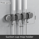 Grey Vacuum Suction Cup Mop & Broom Holder with 3 Roller Clips + 4 Hooks - Heavy Duty Waterproof Rack for Bathroom & Kitchen