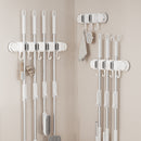 White Vacuum Suction Cup Mop & Broom Storage Rack Combination(3-Size: 2 Clips + 3 Clips + 4 Clips) - Heavy Duty Waterproof Rack for Bathroom & Kitchen