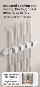 White Vacuum Suction Cup Mop & Broom Storage Rack Combination(3-Size: 2 Clips + 3 Clips + 4 Clips) - Heavy Duty Waterproof Rack for Bathroom & Kitchen