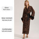 Women's Sexy Leopard Long Sleeve Print Satin Robe - Breathable Luxury Satin Chiffon Housecoat & Long Elegant Morning Gown