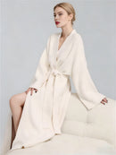 Beige Women's Ultra-Soft Plush V-Neck Cardigan Robe - Extra Thick Half-Velvet Warm Housecoat & Outdoor Wearable Sleepwear
