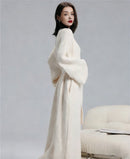 Rose Red Women's Ultra-Soft Plush V-Neck Cardigan Robe - Extra Thick Half-Velvet Warm Housecoat & Outdoor Wearable Sleepwear