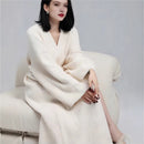 Blue Women's Ultra-Soft Plush V-Neck Cardigan Robe - Extra Thick Half-Velvet Warm Housecoat & Outdoor Wearable Sleepwear