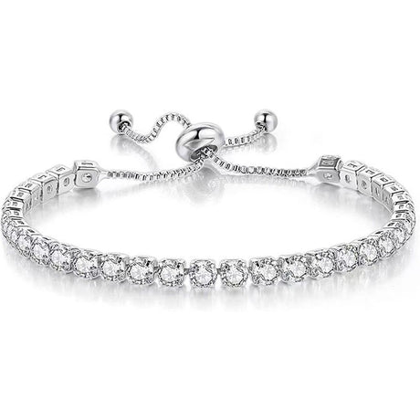 Silver High-Sparkle Cubic Zirconia Single Row Iced-Out Tennis Bracelet (5.7