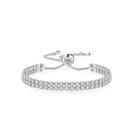 Silver High-Sparkle Cubic Zirconia Double Row Iced-Out Tennis Bracelet (5.7