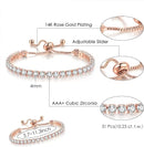 Rose Gold High-Sparkle Cubic Zirconia Single Row Iced-Out Tennis Bracelet (5.7" to 11.3") - Minimalist Geometric Dainty Jewelry