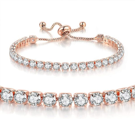 Rose Gold High-Sparkle Cubic Zirconia Single Row Iced-Out Tennis Bracelet (5.7