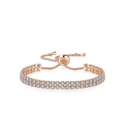 Rose Gold High-Sparkle Cubic Zirconia Double Row Iced-Out Tennis Bracelet (5.7