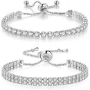 Silver High-Sparkle Cubic Zirconia Iced-Out Tennis Bracelet of Single Row & Double Row (5.7" to 11.3") - Minimalist Geometric Dainty Jewelry