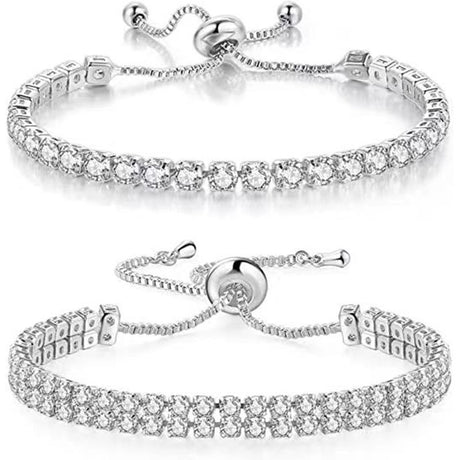 Silver High-Sparkle Cubic Zirconia Iced-Out Tennis Bracelet of Single Row & Double Row (5.7
