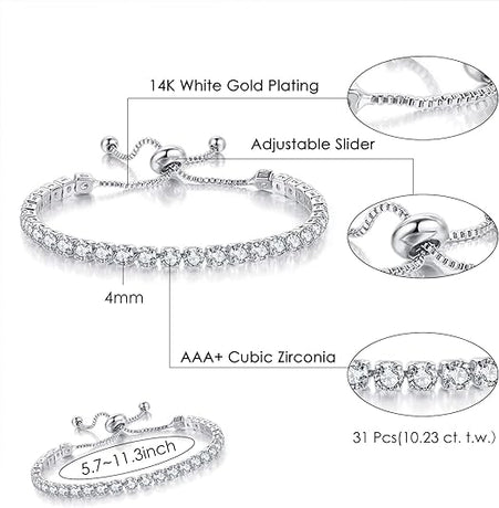 Silver High-Sparkle Cubic Zirconia Iced-Out Tennis Bracelet of Single Row & Double Row (5.7