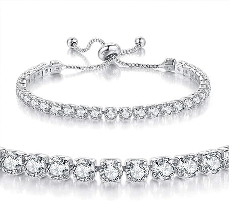 Silver High-Sparkle Cubic Zirconia Iced-Out Tennis Bracelet of Single Row & Double Row (5.7