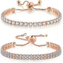 Rose Gold High-Sparkle Cubic Zirconia Iced-Out Tennis Bracelet of Single Row & Double Row (5.7" to 11.3") - Minimalist Geometric Dainty Jewelry