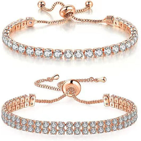 Rose Gold High-Sparkle Cubic Zirconia Iced-Out Tennis Bracelet of Single Row & Double Row (5.7