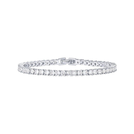 Silver 4.0mm Iced-Out Zirconia Tennis Bracelet with Secure Clasp - Classic Luxury Rhinestone Tennis Chain for Men & Women (7 Inches)