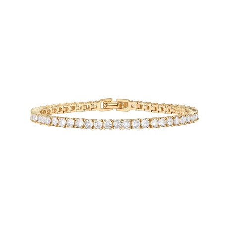 Gold 4.0mm Iced-Out Zirconia Tennis Bracelet with Secure Clasp - Classic Luxury Rhinestone Tennis Chain for Men & Women (8 Inches)