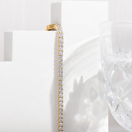 Gold 4.0mm Iced-Out Zirconia Tennis Bracelet with Secure Clasp - Classic Luxury Rhinestone Tennis Chain for Men & Women (8 Inches)