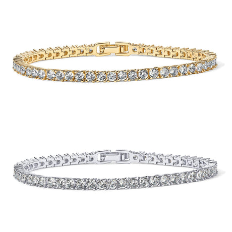 2-Pack 4.0mm Iced-Out Zirconia Tennis Bracelet with Secure Clasp (Silver and Gold) - Classic Luxury Rhinestone Tennis Chain for Men & Women (7 Inches)