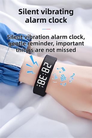Black Silent Vibration Alarm Smart Silicone Wristband with 3-Alarm Settings - Discreet Wake-Up Device for Teens & Adults (Vertical version)