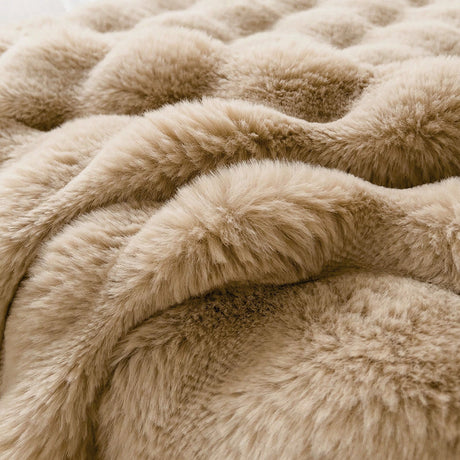Brown Luxury Tuscany Fleece Rabbit Fur Bubble Blanket - Double-Sided Thickened Soft Plush Large Bedding Set(180x200 CM Large Blanket + 2 Pack 45x45 CM Cushion Cover)