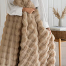 Brown Luxury Tuscany Fleece Rabbit Fur Bubble Blanket - Double-Sided Thickened Soft Plush Large Bedding Set(180x200 CM Large Blanket + 2 Pack 45x45 CM Cushion Cover)