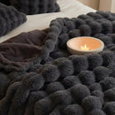 Black Grey Luxury Tuscany Fleece Rabbit Fur Bubble Blanket (180 x 200 CM) - Double-Sided Thickened Soft Plush Bedding & Large Bed Blanket