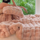 Pink Luxury Tuscany Fleece Rabbit Fur Bubble Blanket (200 x 230 CM) - Double-Sided Thickened Soft Plush Bedding & Extra Large Bed Blanket