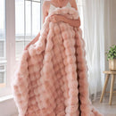 Pink Luxury Tuscany Fleece Rabbit Fur Bubble Blanket (200 x 230 CM) - Double-Sided Thickened Soft Plush Bedding & Extra Large Bed Blanket