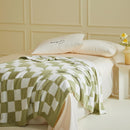 Khaki and White Premium Knitted Checkerboard Throw Blanket(130 x 150 CM) - Soft Half-Velvet Fleece Nap Blanket, Couch Throw & Office Decorative Wrap